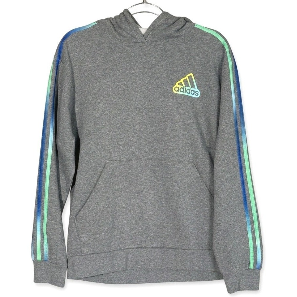 adidas Hoodie Boys XL Gray Blue Green Gradient Stripes Loose Fit AA7483T